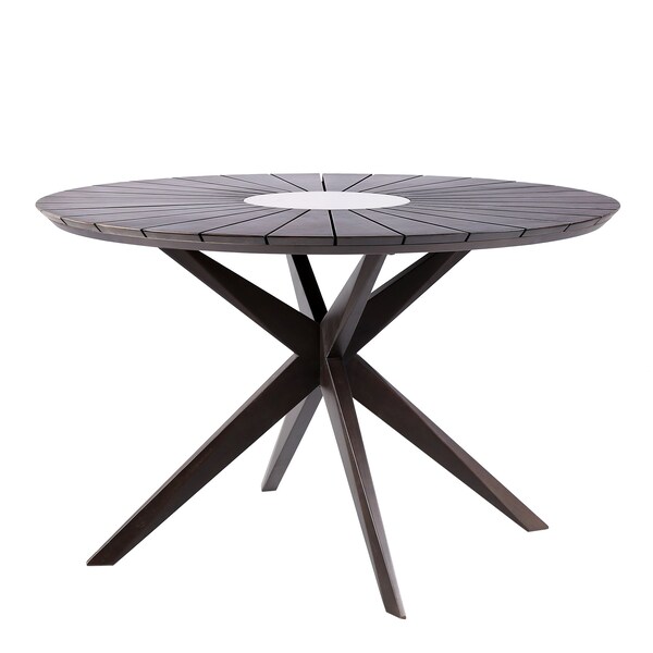 Armen Living Sachi Outdoor Dark Eucalyptus Wood and Concrete Round Dining Table 840254333352 - main